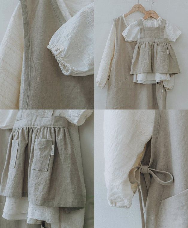 Mum's Soft Linen Apron Pink/Beige