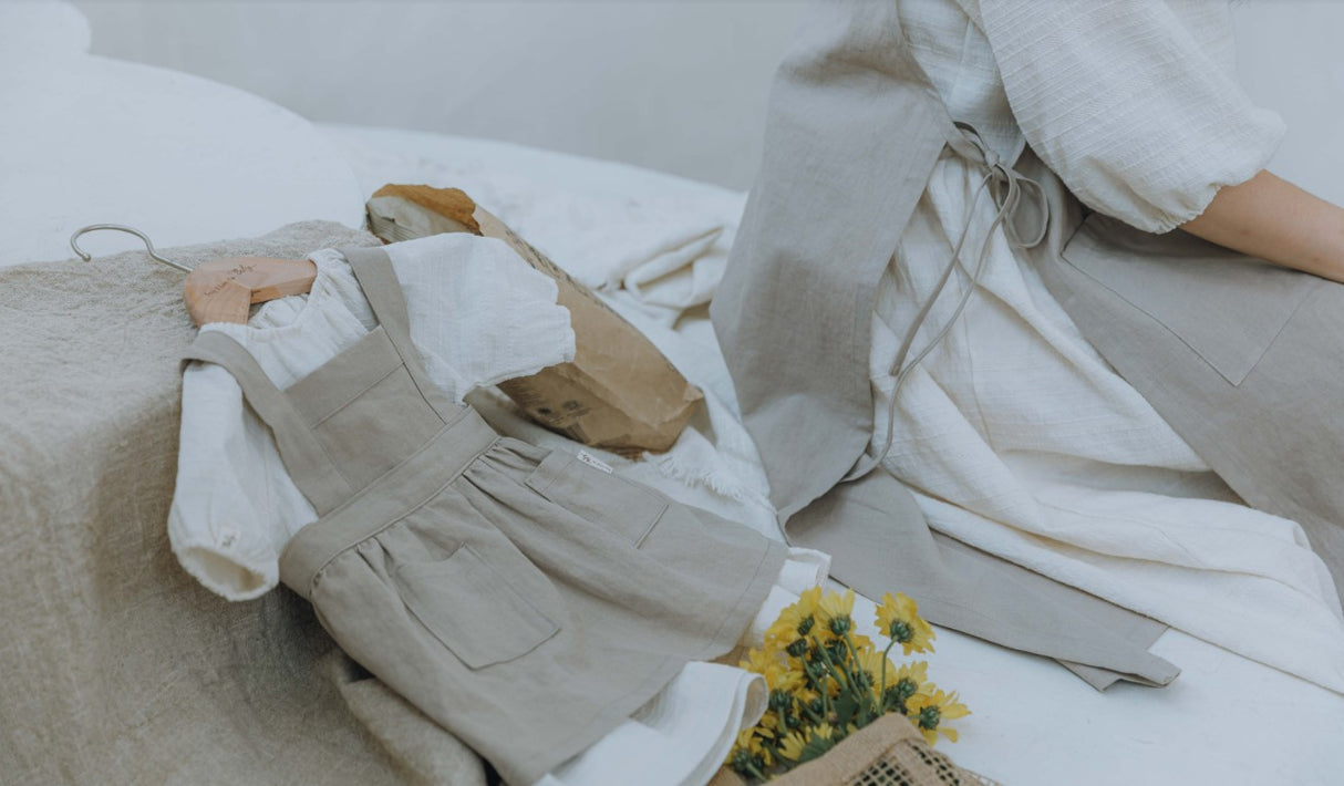 Mum's Soft Linen Apron Pink/Beige