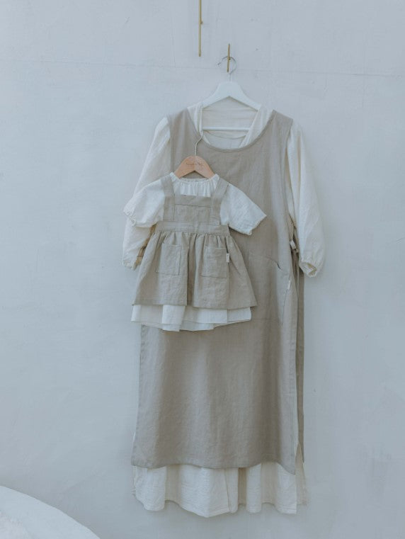 Mum's Soft Linen Apron Pink/Beige