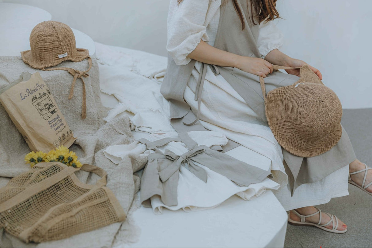 Mum's Soft Linen Apron Pink/Beige