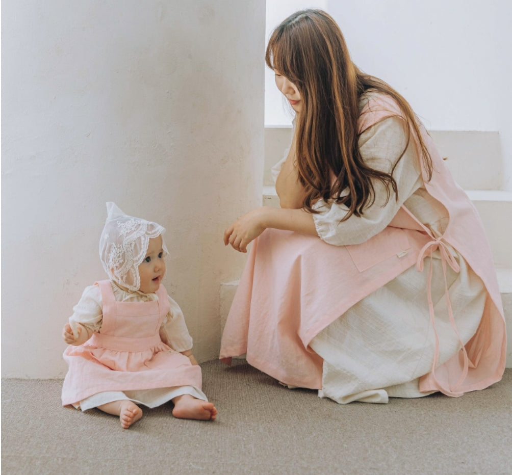 Mum's Soft Linen Apron Pink/Beige