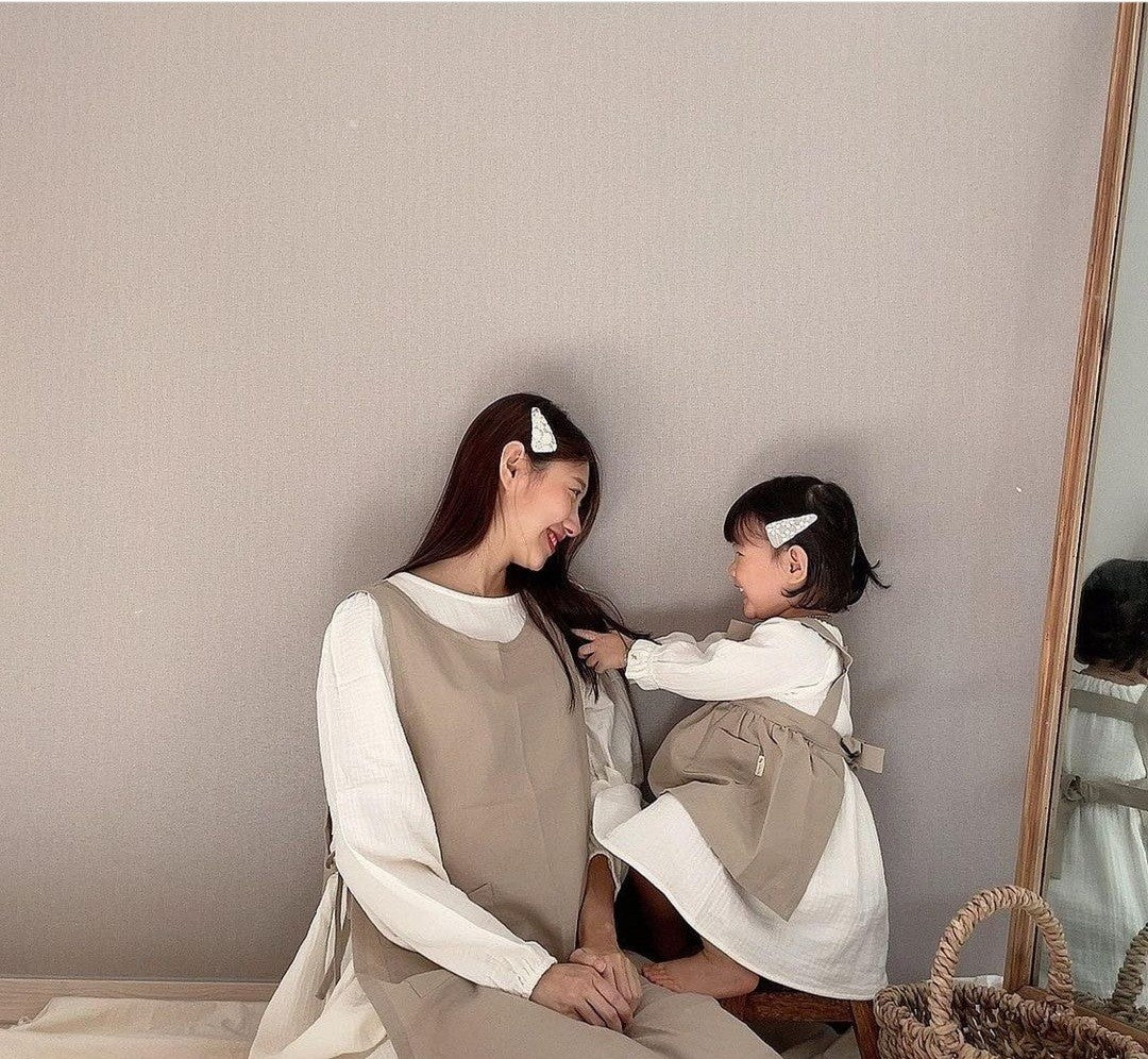 Mum's Soft Linen Apron Pink/Beige