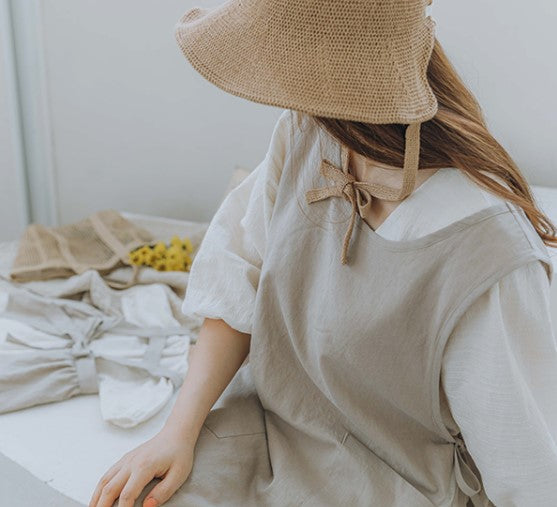 Mum's Soft Linen Apron Pink/Beige
