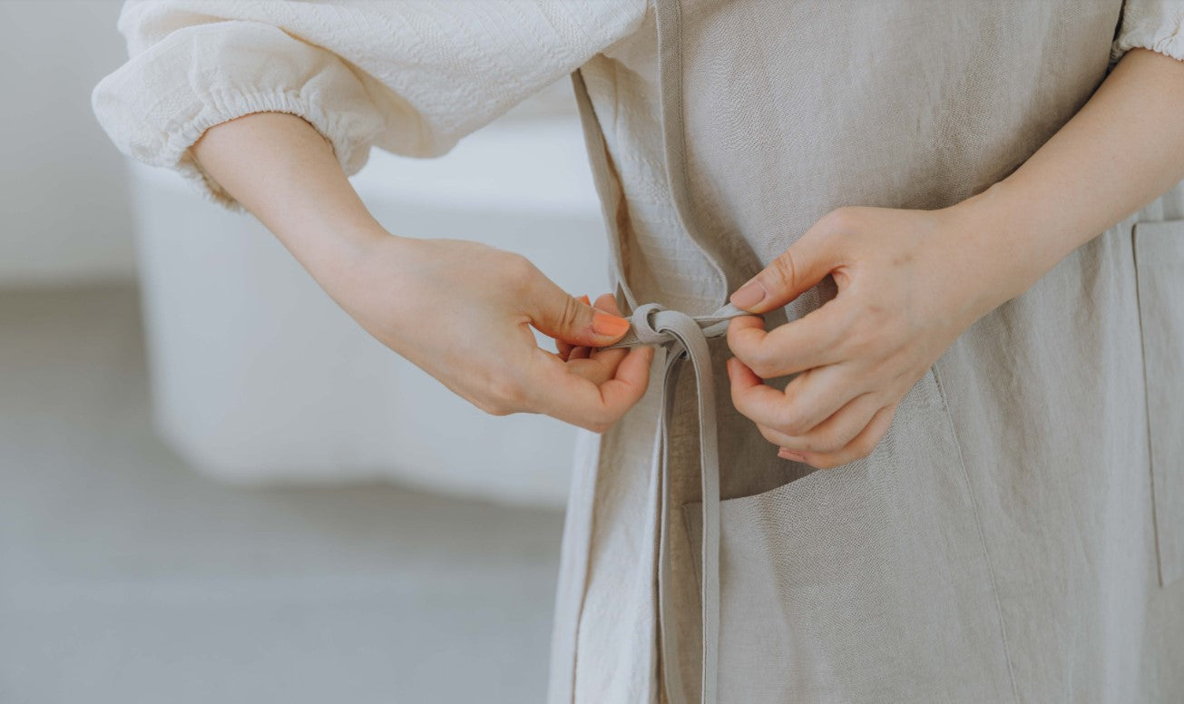 Mum's Soft Linen Apron Pink/Beige