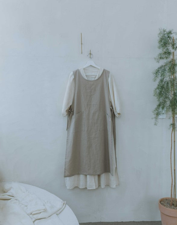 Mum's Soft Linen Apron Pink/Beige