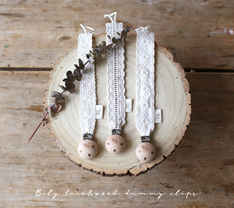 Lace Wooden Pacifier Clip